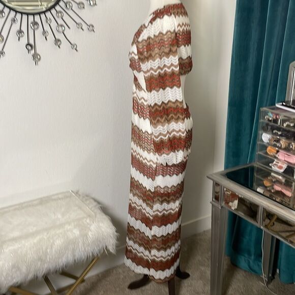SHEIN CURVE Elegant Brown and White Chevron Maxi Dress | size 1XL | NWOT - Picture 5 of 9